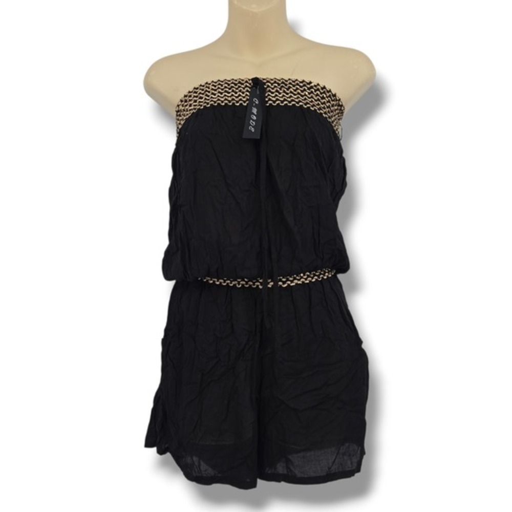 New E-Mode Womens Black Strapless Romper Gold Sequin Tube‎ Top Size Small